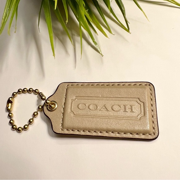 XL 3” COACH Tan Leather Hanging Tag Keychain Key FOB Bag Charm - Picture 5 of 5